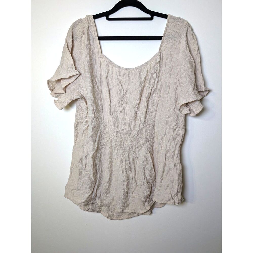 2 For $20 Boho Gauze Button Front Blouse 2XL 3XL Neutral Crinkle Cottage Top - Picture 6 of 8